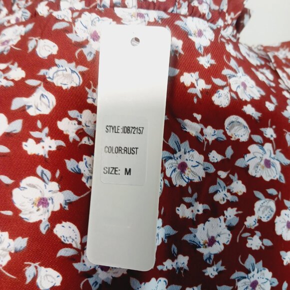INA, NWT, Mini Dress, MED, Rust Floral Print Ruffle Accents 3/4 Sleeve Feminine - Picture 11 of 16